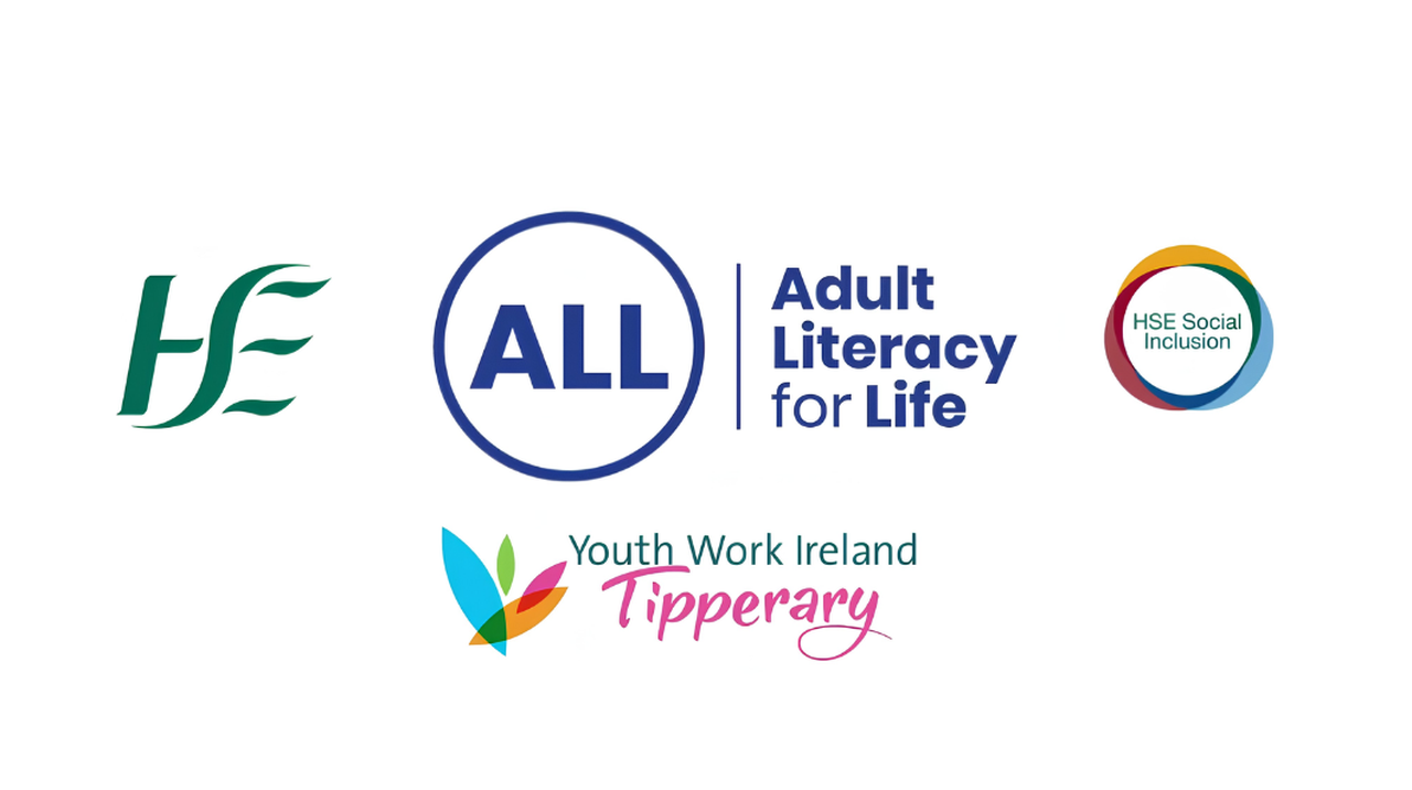 HSE. Adult Literacy for Life, HSE Social Inclusion, and Youth Work Ireland Tipperary logos